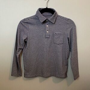 Vineyard Vines Navy and Gray Striped Edgartown Polo.  Boy size 7.